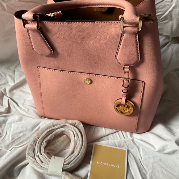 (NWT) Michael Kors Greenwich Bicolor Grab Bag Tote, Purse Cinder/Dusty Rose - Picture 2 of 16